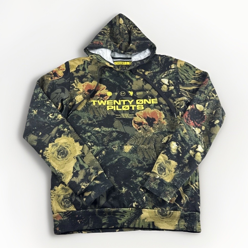 Twenty One Pilots Concert Trench Hoodie Adult S Camo Green Floral Pullover Band